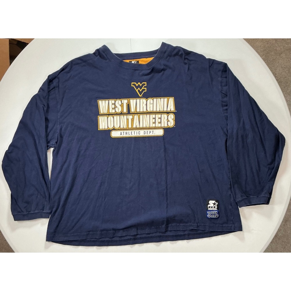 VTG 90s Starter West Virginia Mountaineers Shirt Mens 3XL Blue Long Sleeve